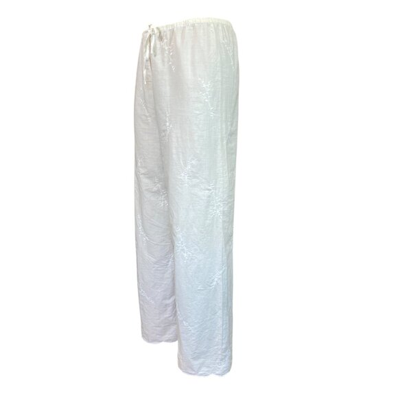 Neiman Marcus White Cotton Embroidered Pull-On Drawstring Wide Leg Pant S #99T - Picture 3 of 7